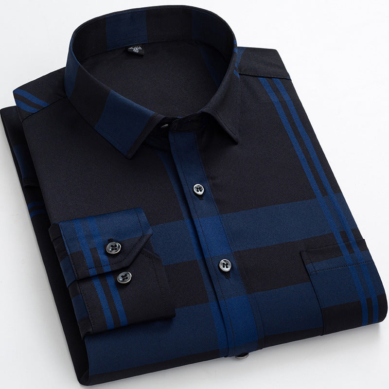 Gold-Embroidered Stretch Shirt – Non-Wrinkle Business Casual for Men