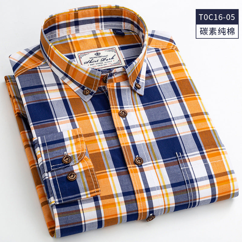 Charcoal Checked Slim-Fit Shirt – 100% Cotton Ribbed Long Sleeve for Men