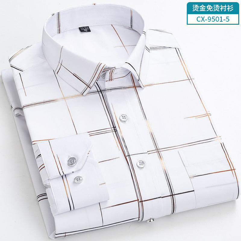 Gold-Embroidered Stretch Shirt – Non-Wrinkle Business Casual for Men