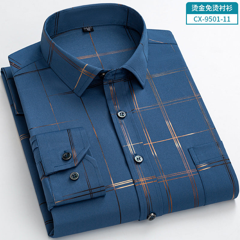 Gold-Embroidered Stretch Shirt – Non-Wrinkle Business Casual for Men