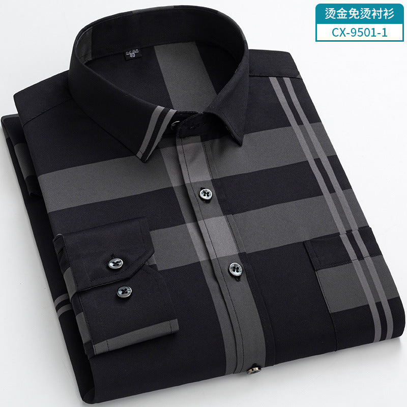 Gold-Embroidered Stretch Shirt – Non-Wrinkle Business Casual for Men