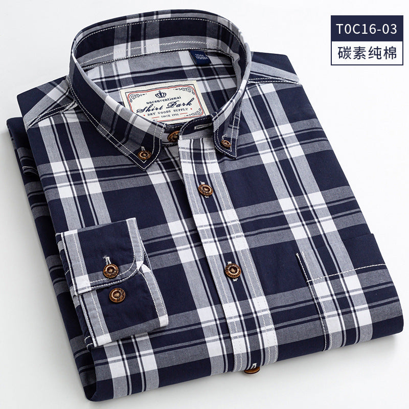 Charcoal Checked Slim-Fit Shirt – 100% Cotton Ribbed Long Sleeve for Men