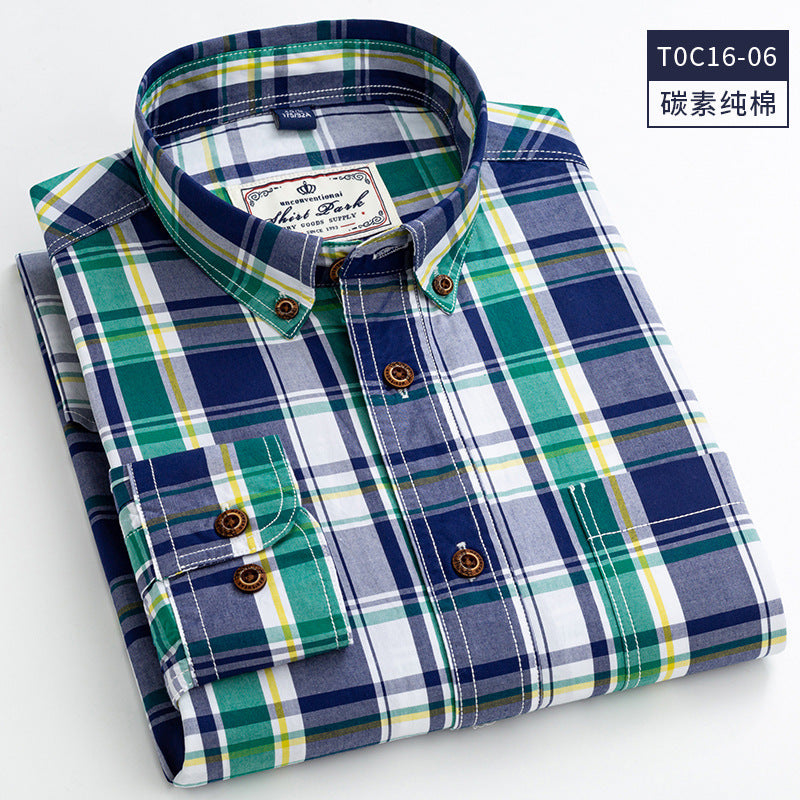 Charcoal Checked Slim-Fit Shirt – 100% Cotton Ribbed Long Sleeve for Men