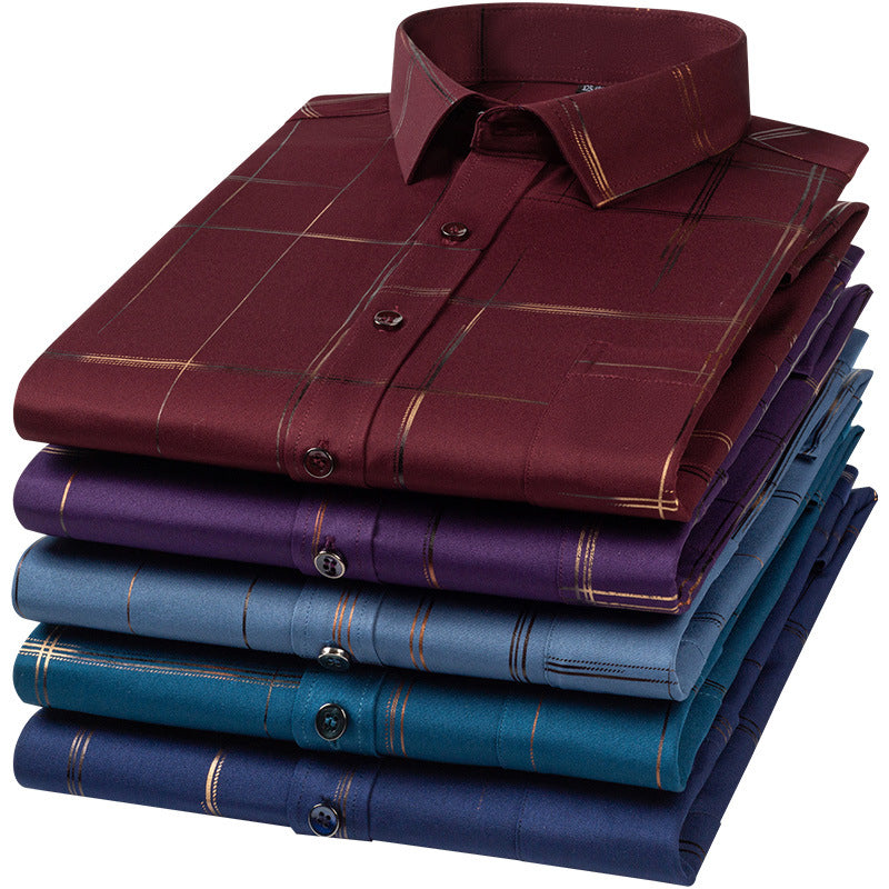 Gold-Embroidered Stretch Shirt – Non-Wrinkle Business Casual for Men