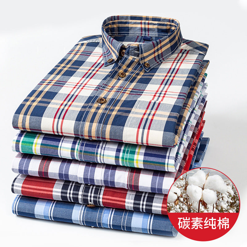 Charcoal Checked Slim-Fit Shirt – 100% Cotton Ribbed Long Sleeve for Men