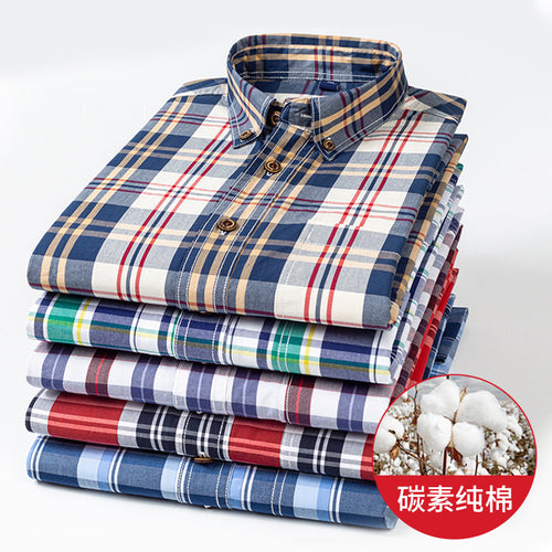 Charcoal Checked Slim-Fit Shirt – 100% Cotton Ribbed Long Sleeve for Men