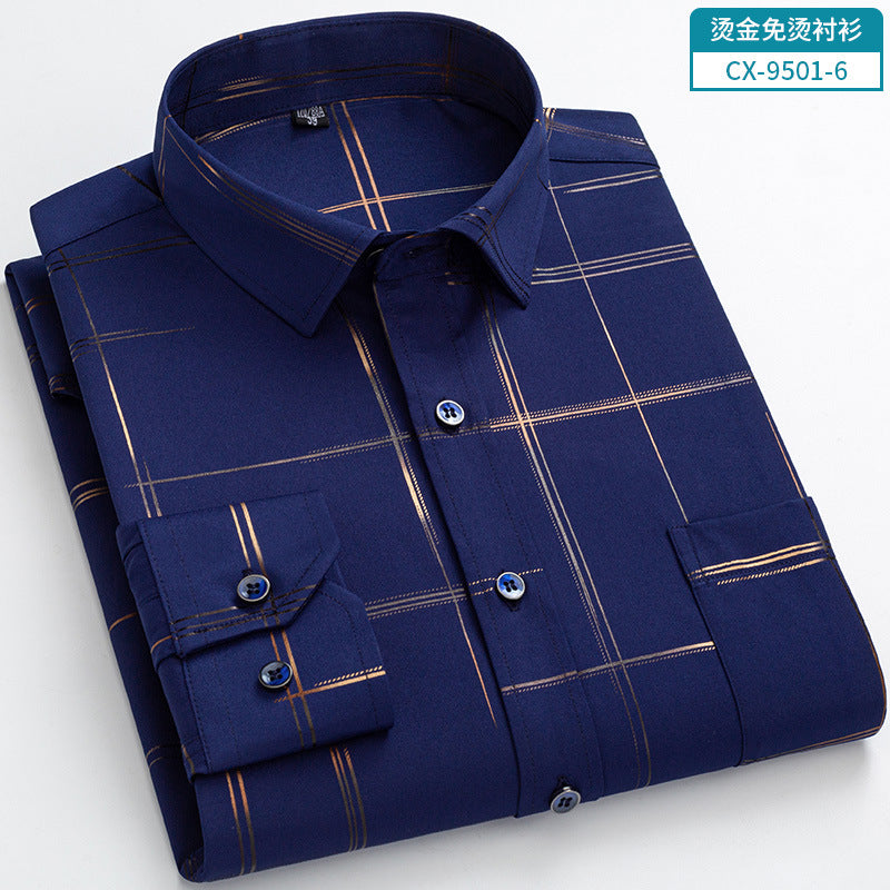 Gold-Embroidered Stretch Shirt – Non-Wrinkle Business Casual for Men
