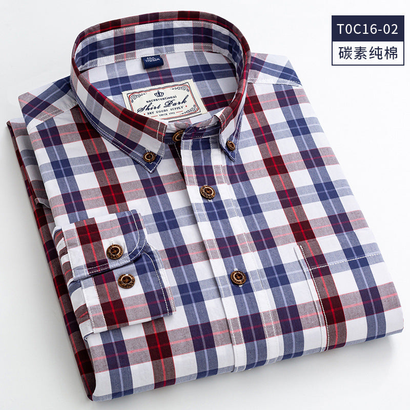 Charcoal Checked Slim-Fit Shirt – 100% Cotton Ribbed Long Sleeve for Men