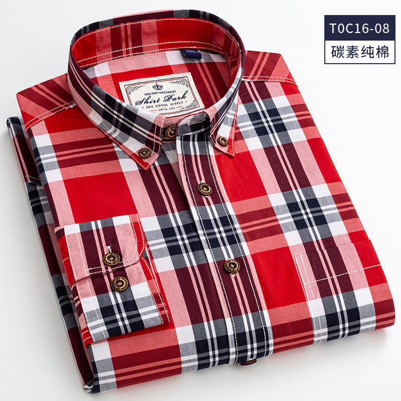Charcoal Checked Slim-Fit Shirt – 100% Cotton Ribbed Long Sleeve for Men