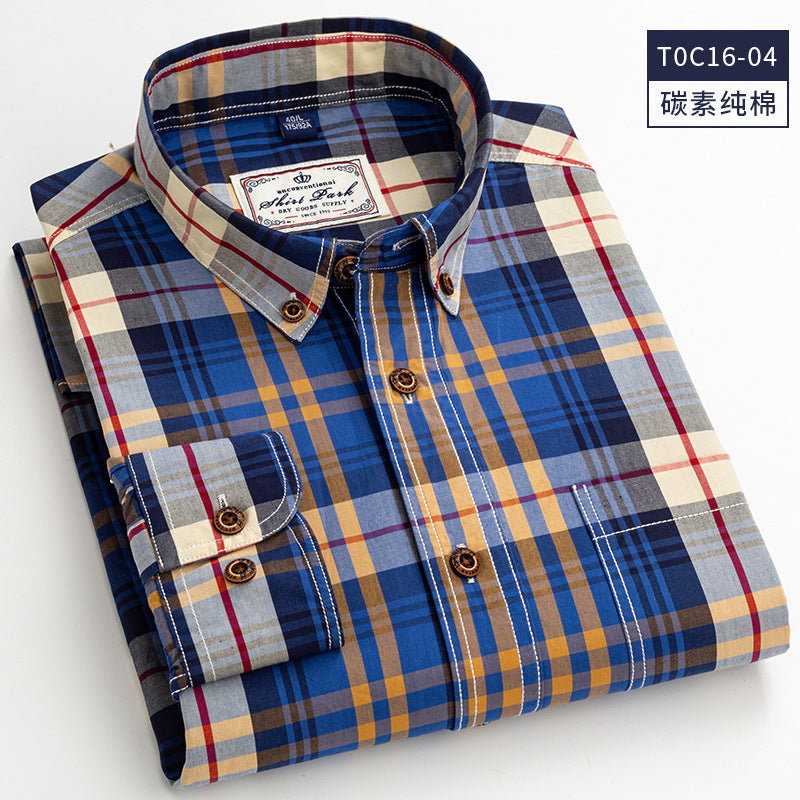 Charcoal Checked Slim-Fit Shirt – 100% Cotton Ribbed Long Sleeve for Men