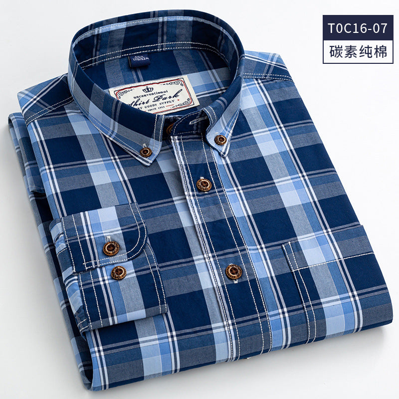 Charcoal Checked Slim-Fit Shirt – 100% Cotton Ribbed Long Sleeve for Men