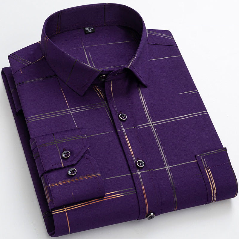 Gold-Embroidered Stretch Shirt – Non-Wrinkle Business Casual for Men