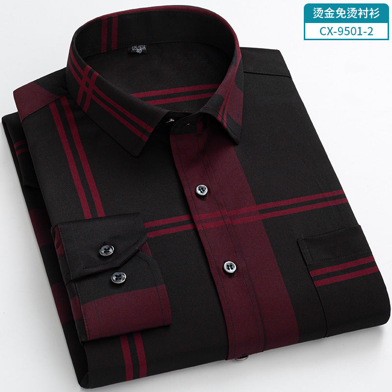 Gold-Embroidered Stretch Shirt – Non-Wrinkle Business Casual for Men