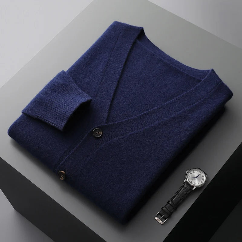 100% Pure Wool Cardigan – High-Quality Knitted Cashmere Sweater for Men