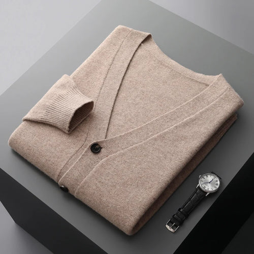 100% Pure Wool Cardigan – High-Quality Knitted Cashmere Sweater for Men
