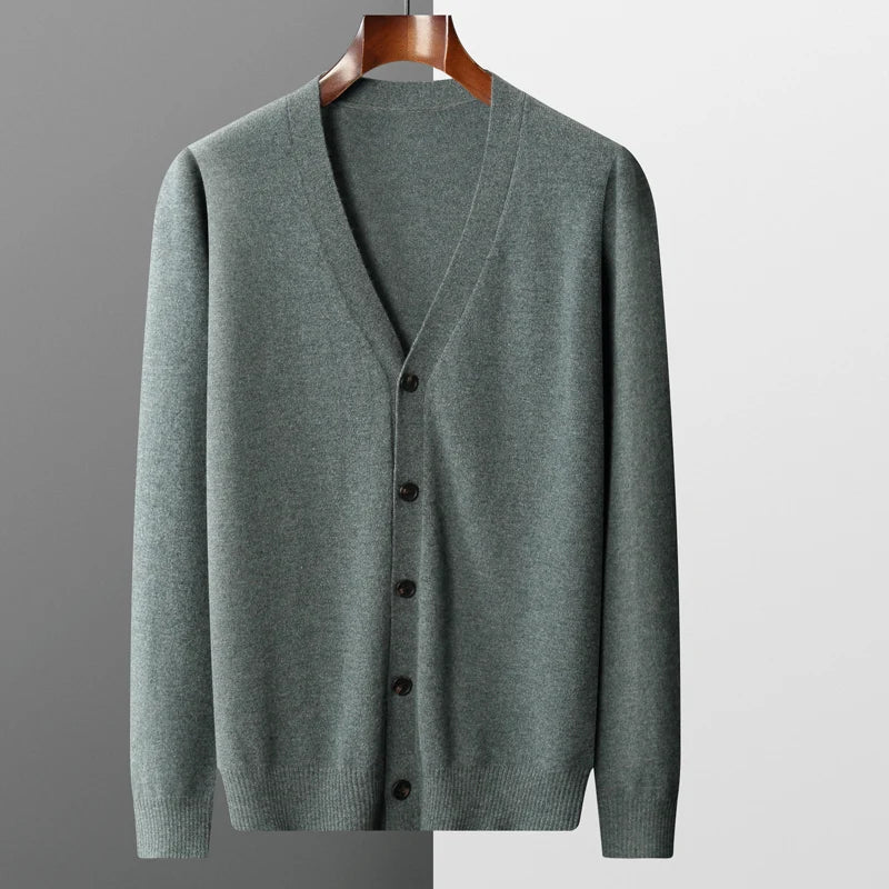 100% Pure Wool Cardigan – High-Quality Knitted Cashmere Sweater for Men