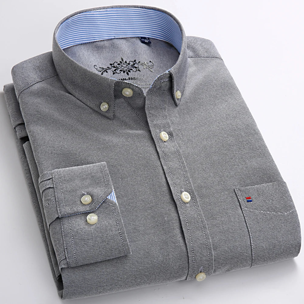 Oxford Striped & Plaid Work Shirt – Regular Fit Long Sleeve Gingham Style