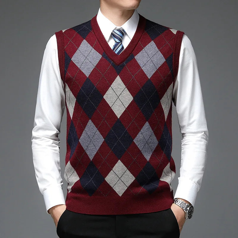 Men’s Sleeveless Knit Sweater Vest – Warm Casual Fit for Autumn & Winter
