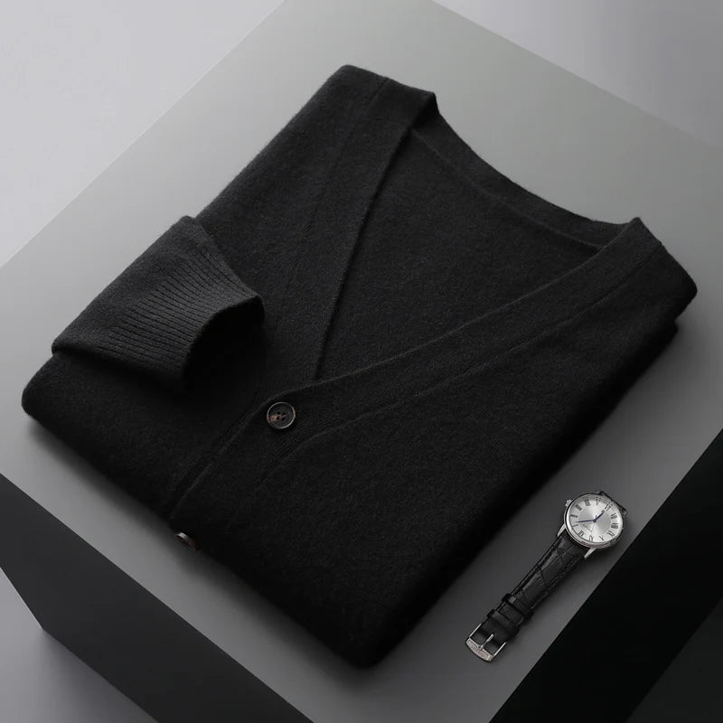 100% Pure Wool Cardigan – High-Quality Knitted Cashmere Sweater for Men