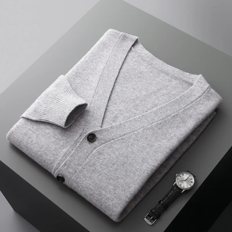 100% Pure Wool Cardigan – High-Quality Knitted Cashmere Sweater for Men