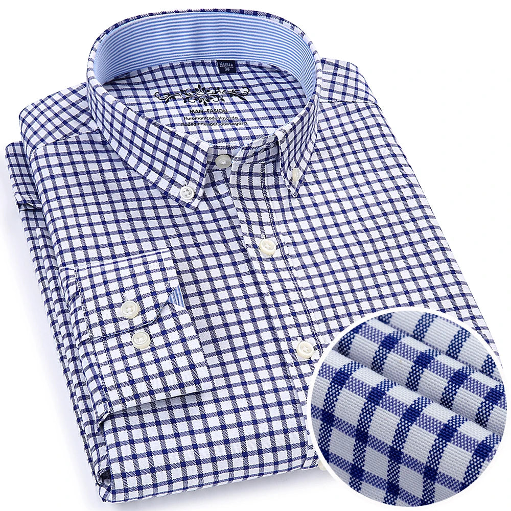 Oxford Striped & Plaid Work Shirt – Regular Fit Long Sleeve Gingham Style