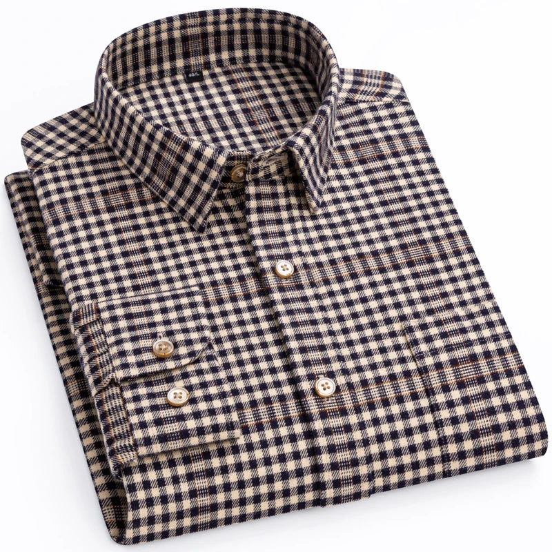 Premium Flannel Plaid Shirt – Heavy Cotton Long Sleeve for Men