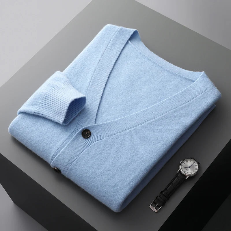 100% Pure Wool Cardigan – High-Quality Knitted Cashmere Sweater for Men