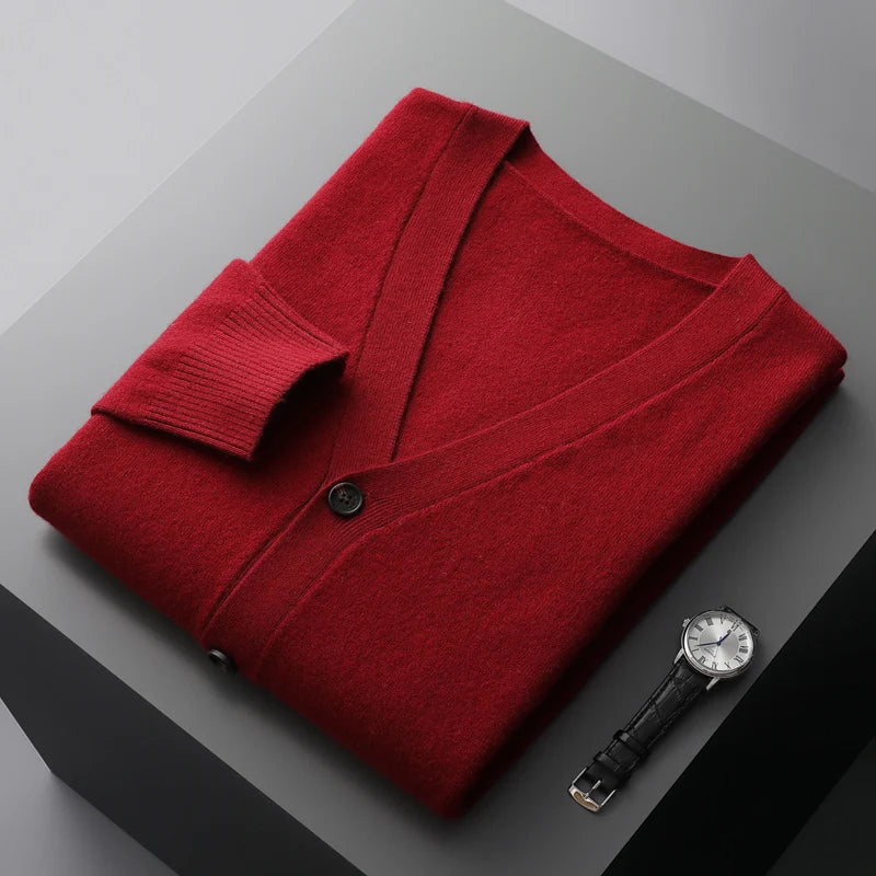 100% Pure Wool Cardigan – High-Quality Knitted Cashmere Sweater for Men