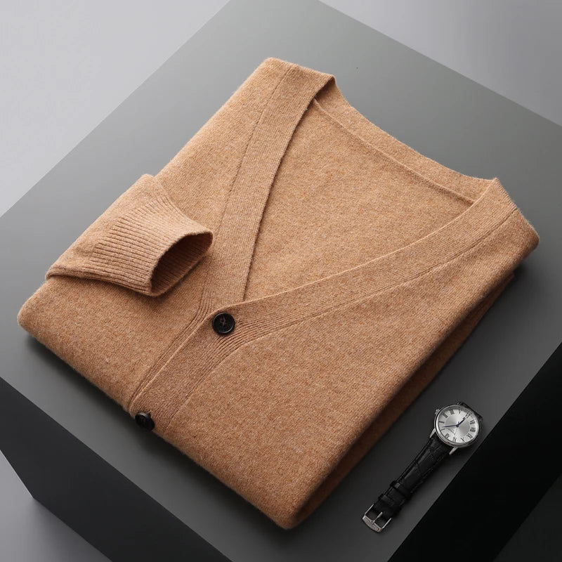 100% Pure Wool Cardigan – High-Quality Knitted Cashmere Sweater for Men