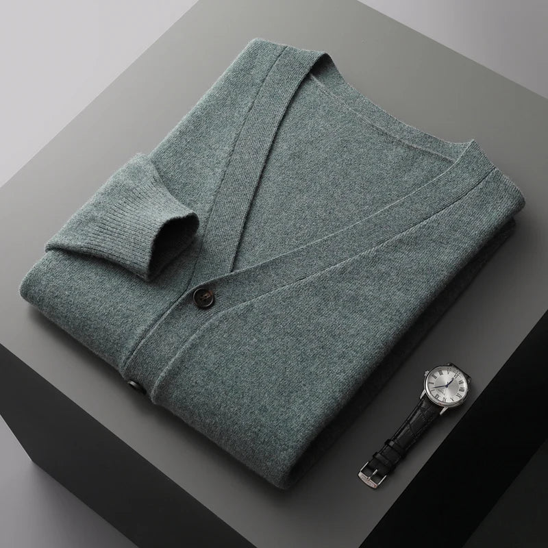 100% Pure Wool Cardigan – High-Quality Knitted Cashmere Sweater for Men