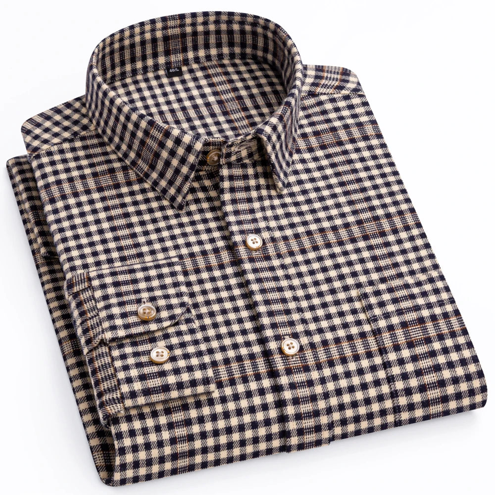 Premium Flannel Plaid Shirt – Heavy Cotton Long Sleeve for Men