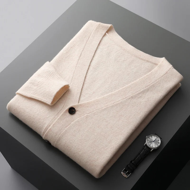 100% Pure Wool Cardigan – High-Quality Knitted Cashmere Sweater for Men