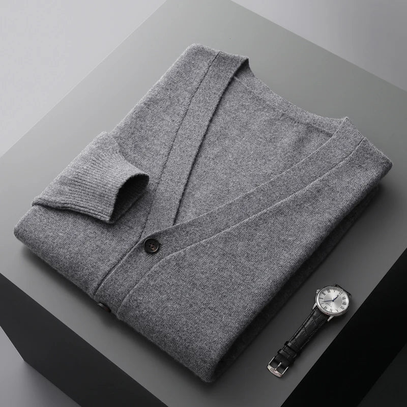 100% Pure Wool Cardigan – High-Quality Knitted Cashmere Sweater for Men
